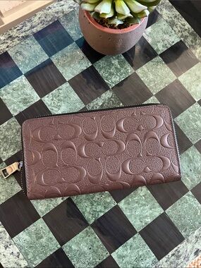 Coach Brown Signature Embossed Zip Wallet